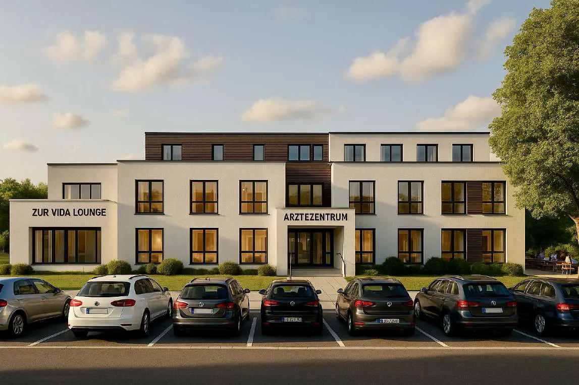 VIDA-PARK Ärztezentrum: Praxisgebäude mit Zufahrt zur VIDA LOUNGE